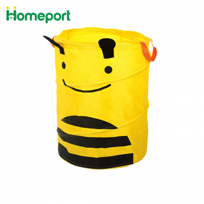 2018 wholesale Polyester Pop Up Cartoon printed with cute bee Collapsible Basket Laundry Storage hamper